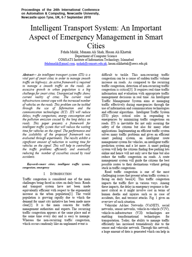 Intelligent Transport System An Important Aspect of Emergency ...