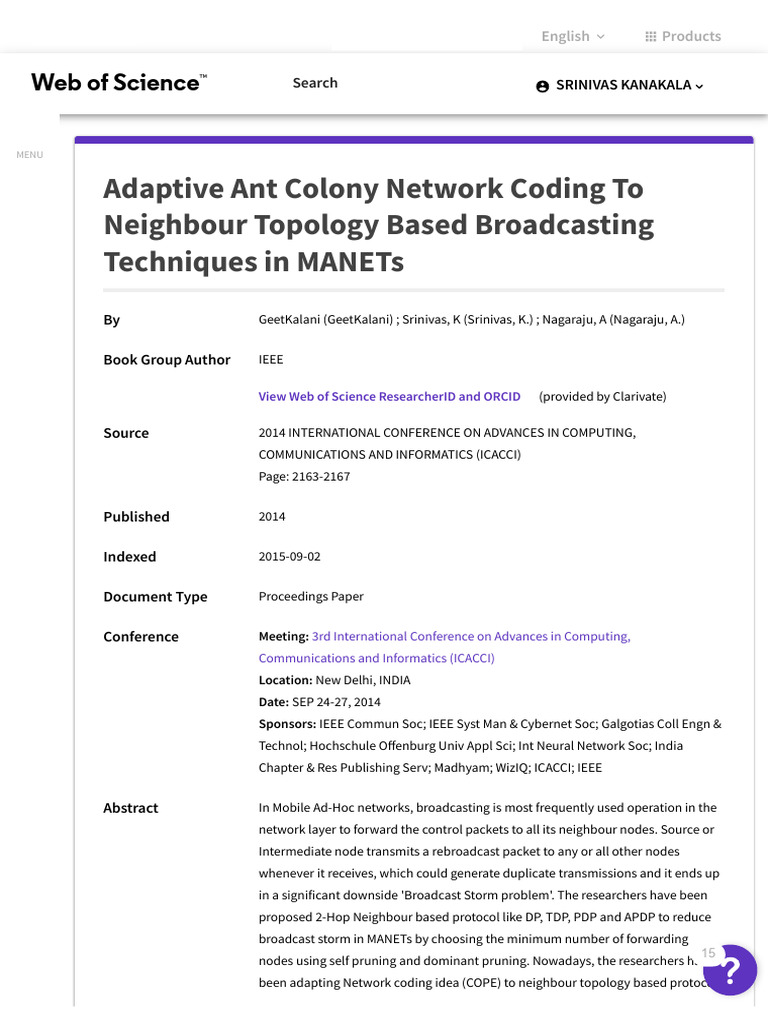 Adaptive Ant Colony Network Coding To Neighbour Topology Based ...