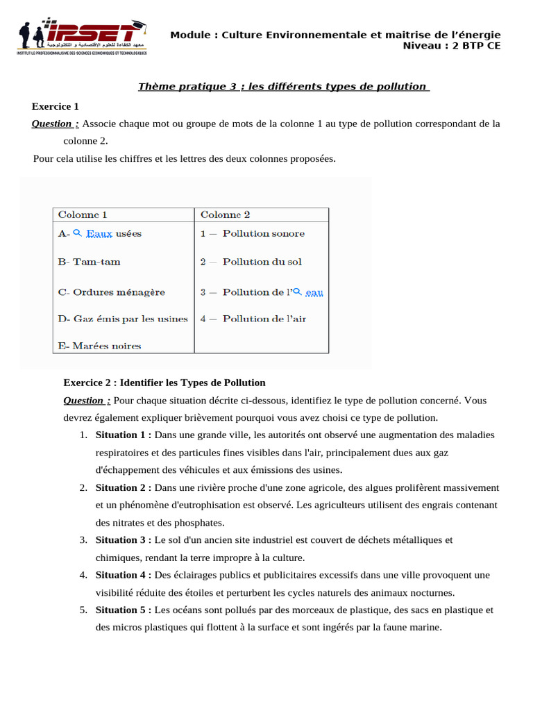 Types de Pollution et Impact Environnemental | PDF | la pollution ...