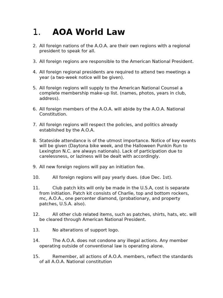 AOA Membership Rules and Regulations | PDF | Motorcycling Subculture ...