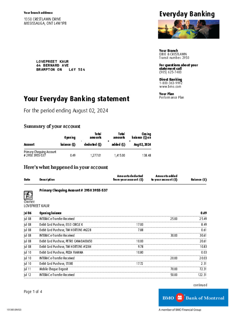 Everyday Banking Statement Summary | PDF | Debit Card | Transaction Account