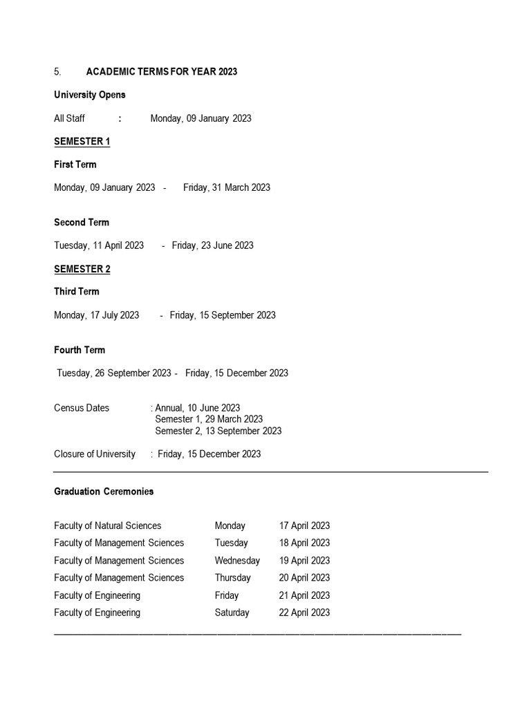 2023 university calendar pdf academic term educational stages
