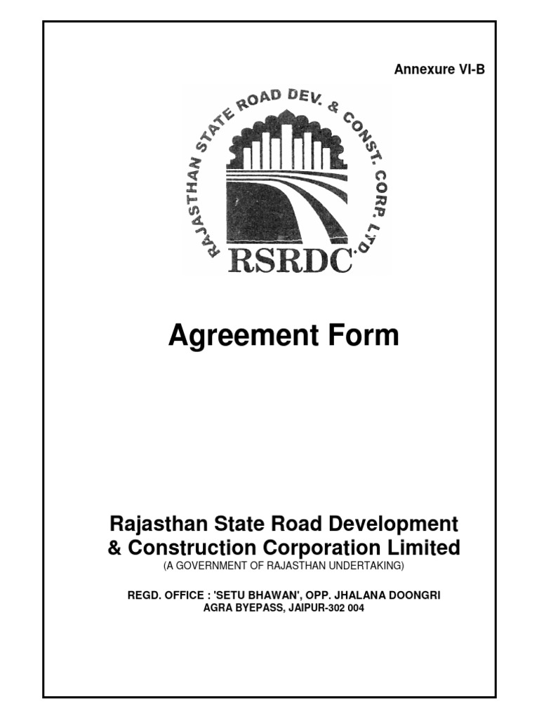 Agreement Form: Rajasthan State Road Development & Construction ...