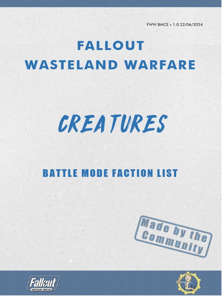 Fallout Wasteland Warfare: Creature Battle List | PDF