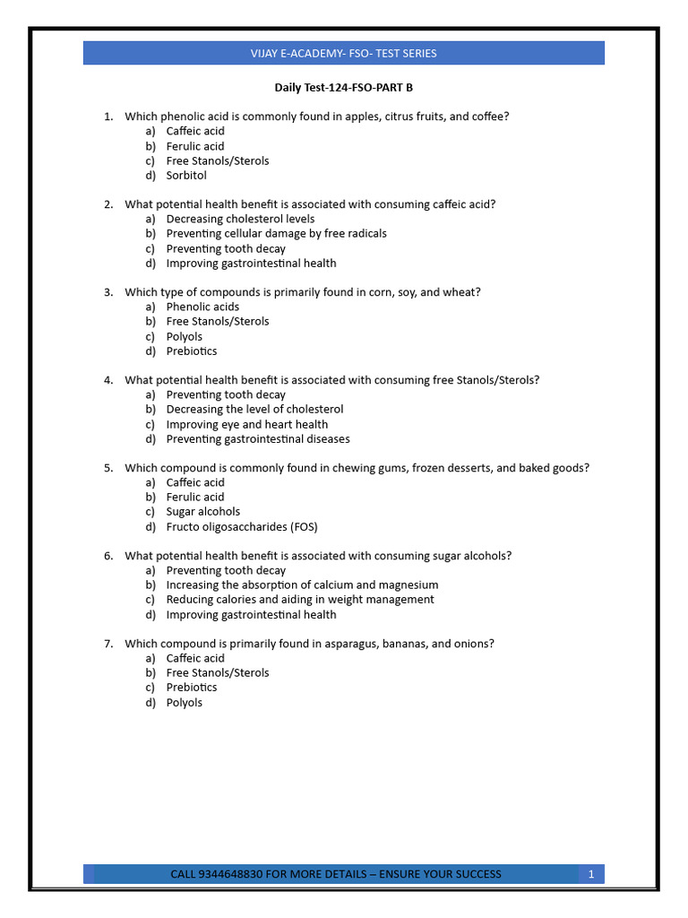 FSO Test Series: Daily Questions & Answers | PDF | Vitamin | Weight ...