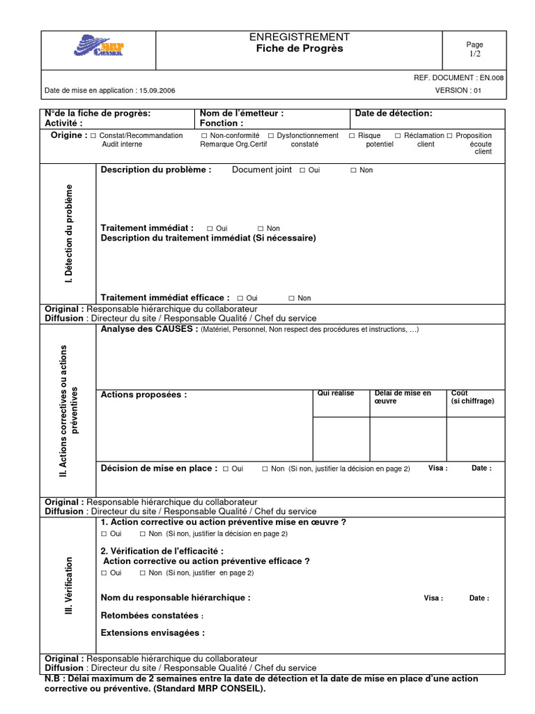 Fiche de Progrès : Suivi et Actions | PDF