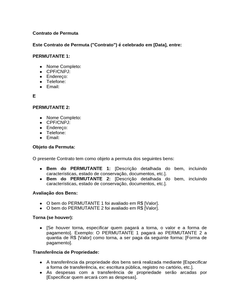 Modelo de Contrato de Permuta Brasil | PDF | Justiça | Crime e Violência