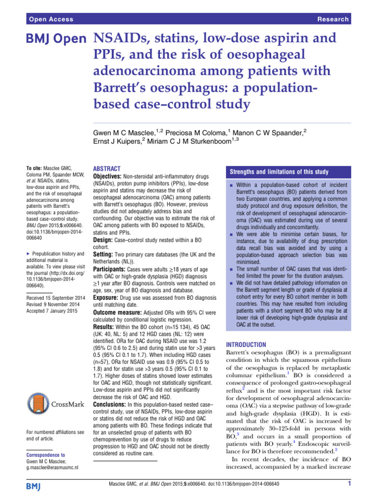 NSAIDs statins lowdose aspirin and PPIs and the risk of oesophageal ...