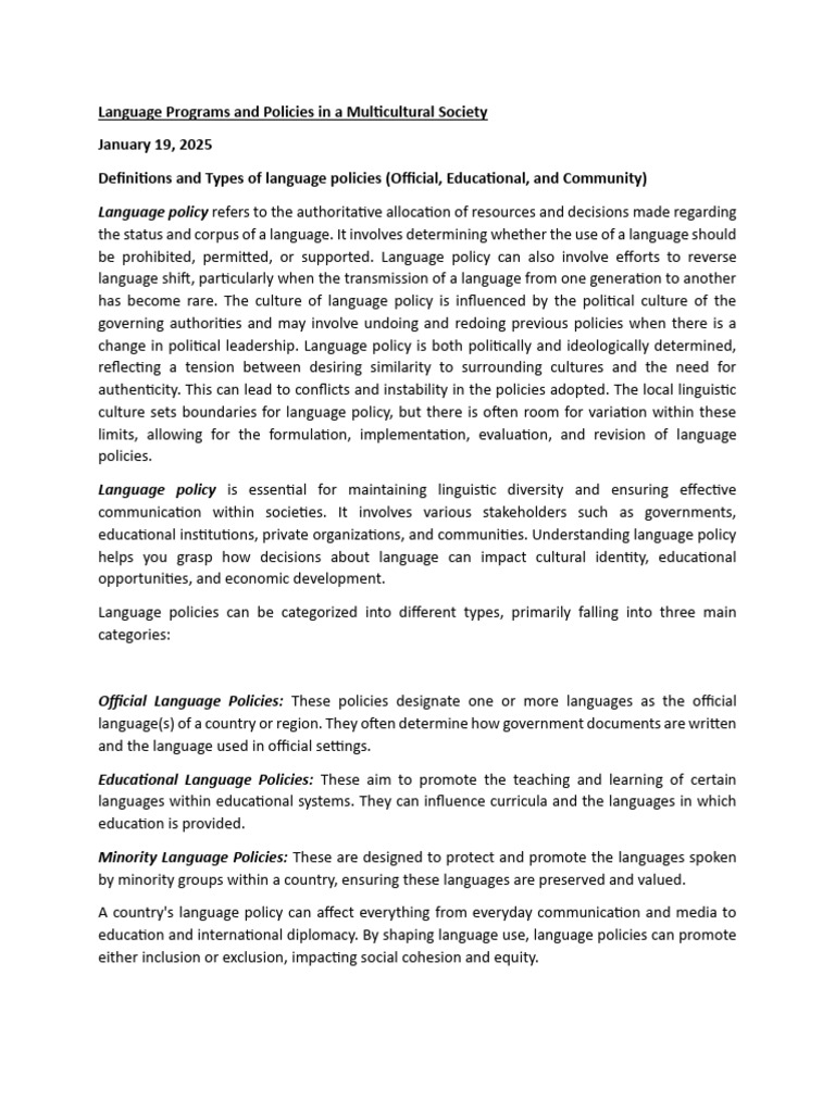 Language Policies in Multicultural Societies | PDF | Constructivism ...