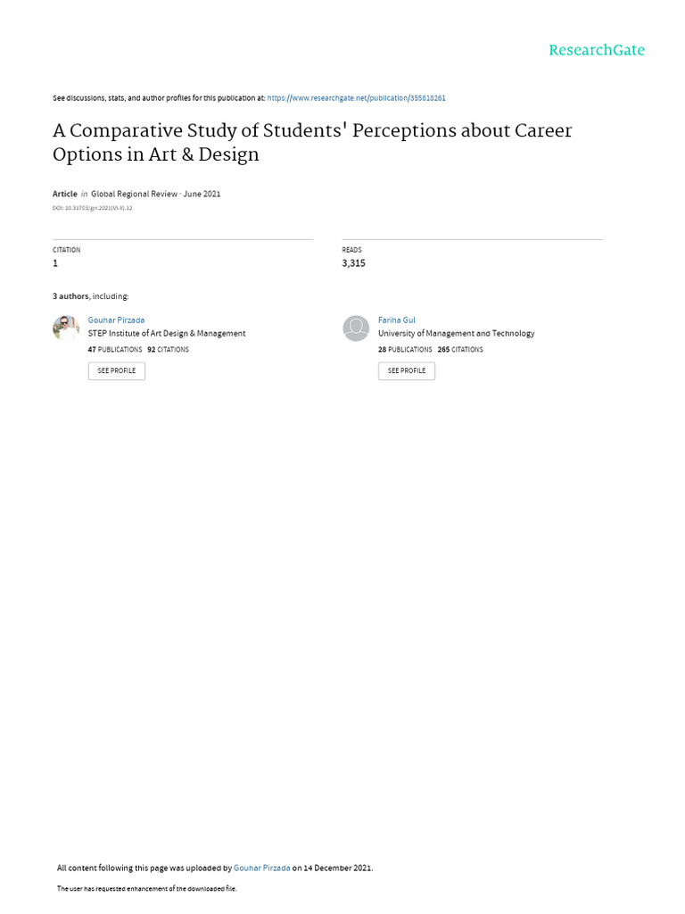 A Comparative Study of Students Perceptions About Career Options in Art ...