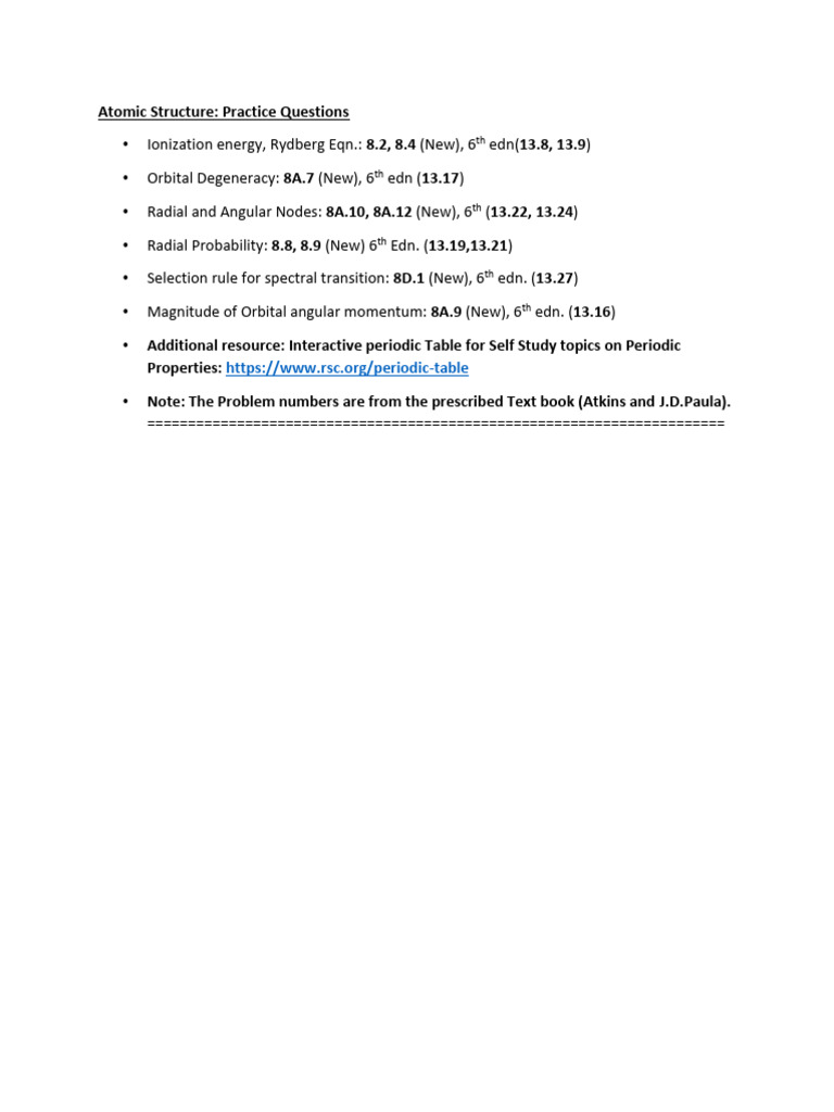 Atomic Structure Practice Questions Guide | PDF