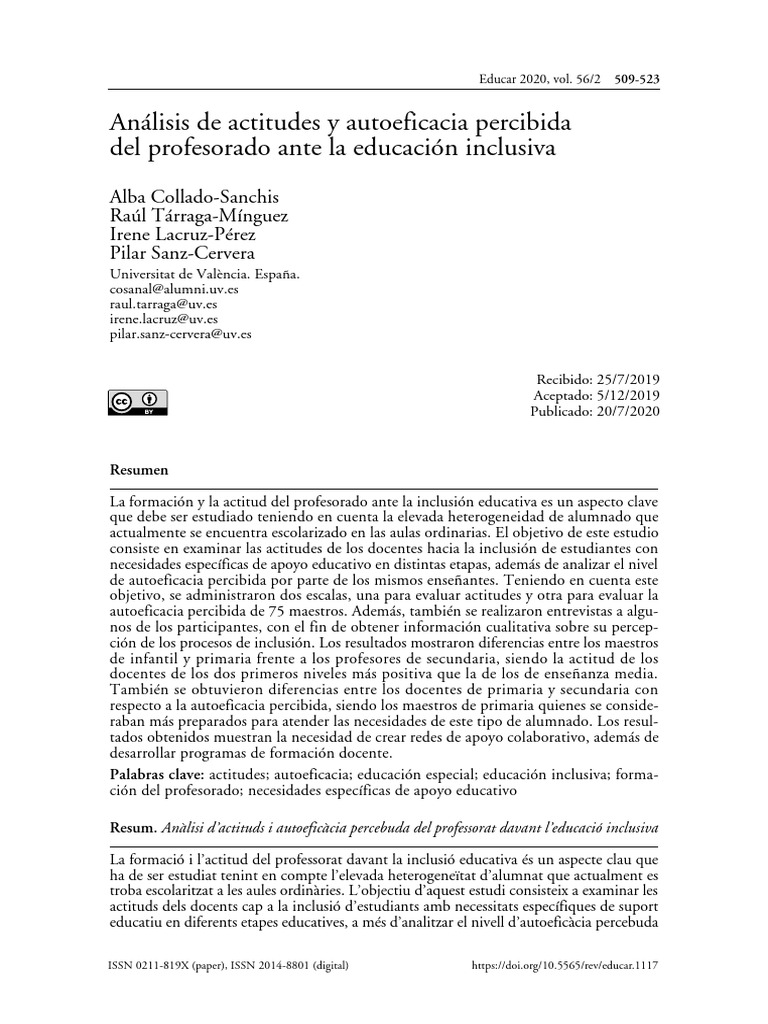 Análisis de Actitudes y Autoeficacia Percibida Del Profesorado Ante La ...