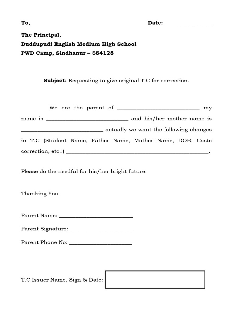 TC Correction Request by Parents | PDF