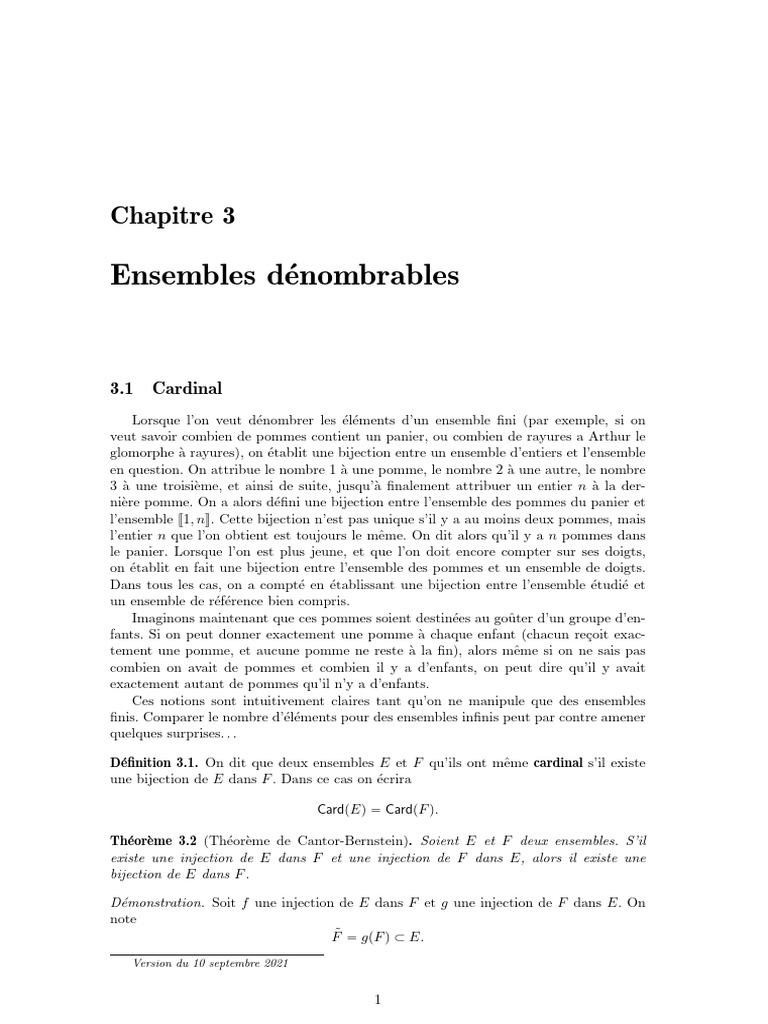Ensembles dénombrables et cardinalité | PDF | Ensemble (Mathématiques ...