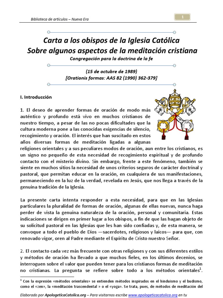 Carta A Los Obispos de La Iglesia Católica Congregación para La