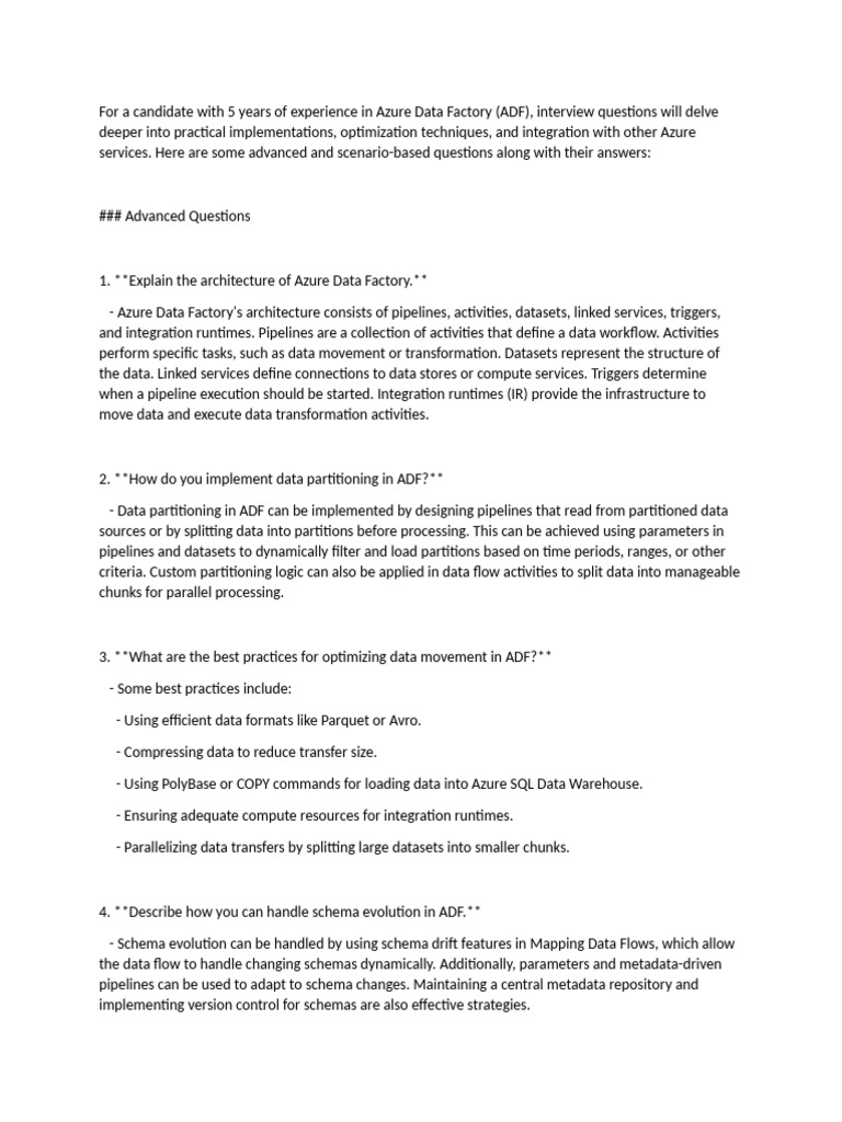 Advanced Azure Data Factory Interview Questions | PDF | Databases ...