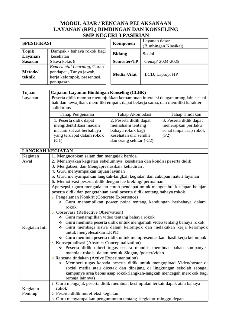 Modul Ajar BK Rokok | PDF