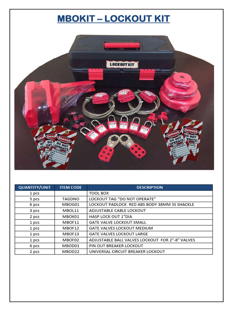 MBOKIT Lockout Kit Components List | PDF