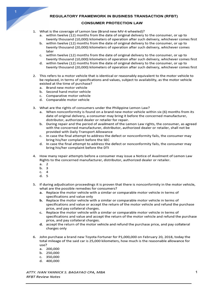 Consumer Protection Act MCQ | PDF | Bargaining | Business