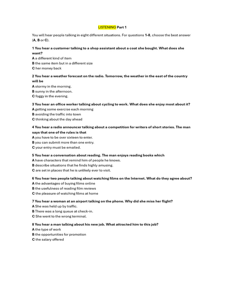 Listening English Test B2 Cambridge | PDF | Teachers