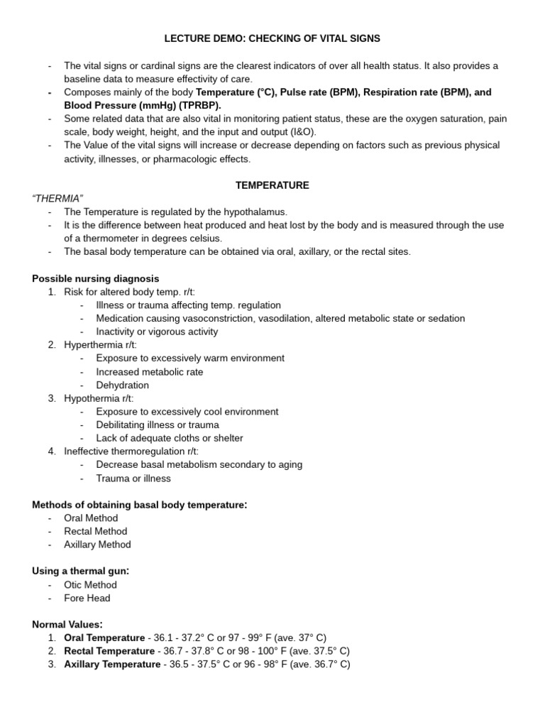Key Vital Signs Measurement Methods | PDF | Breathing | Blood Pressure