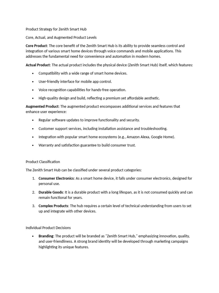 Product Strategy For Zenith Smart Hub | PDF | Pricing | Marketing