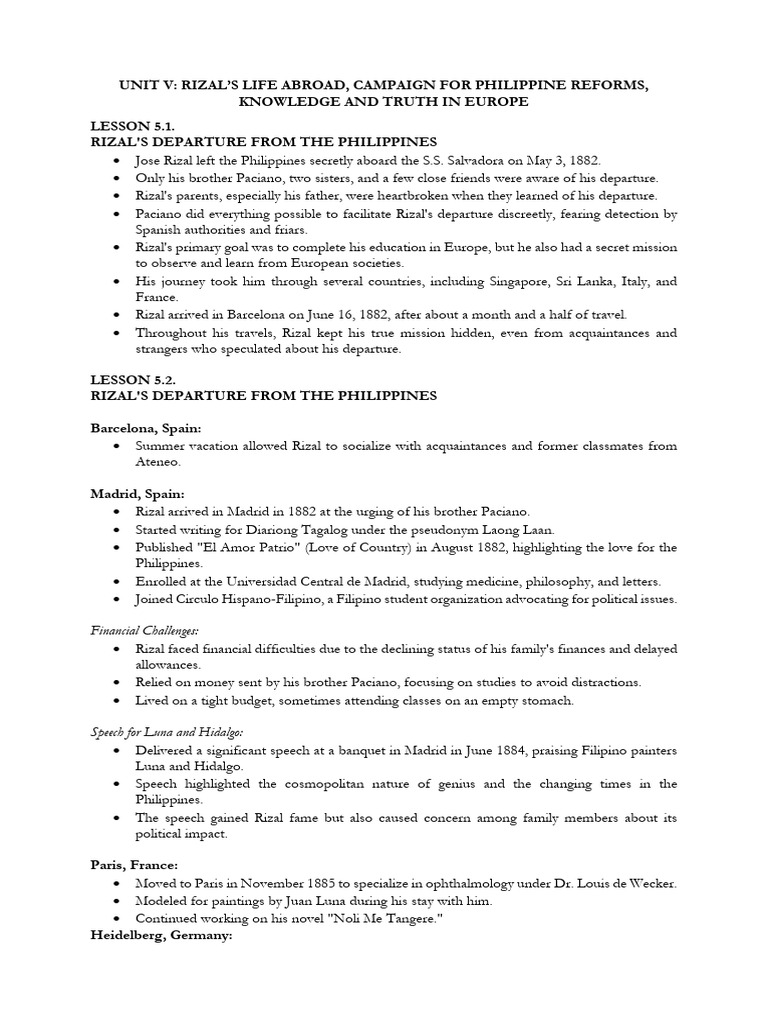 Rizal's Life Abroad and Reform Campaign | PDF | Philippines ...