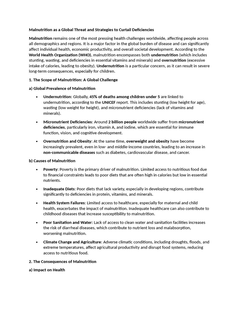 Global Malnutrition: Causes and Solutions | PDF | Malnutrition | Food ...