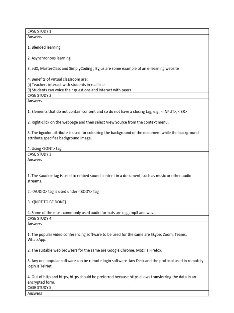 Case Study Answers Overview | PDF