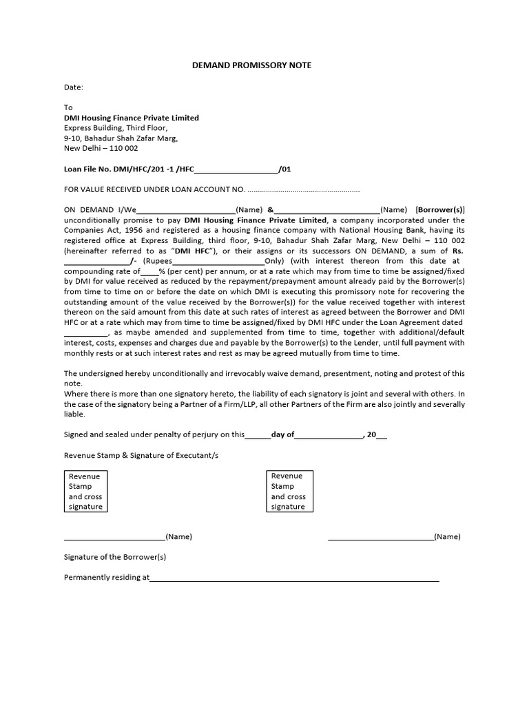 DMI Housing Finance Demand Promissory Note | PDF | Mortgages | Loans
