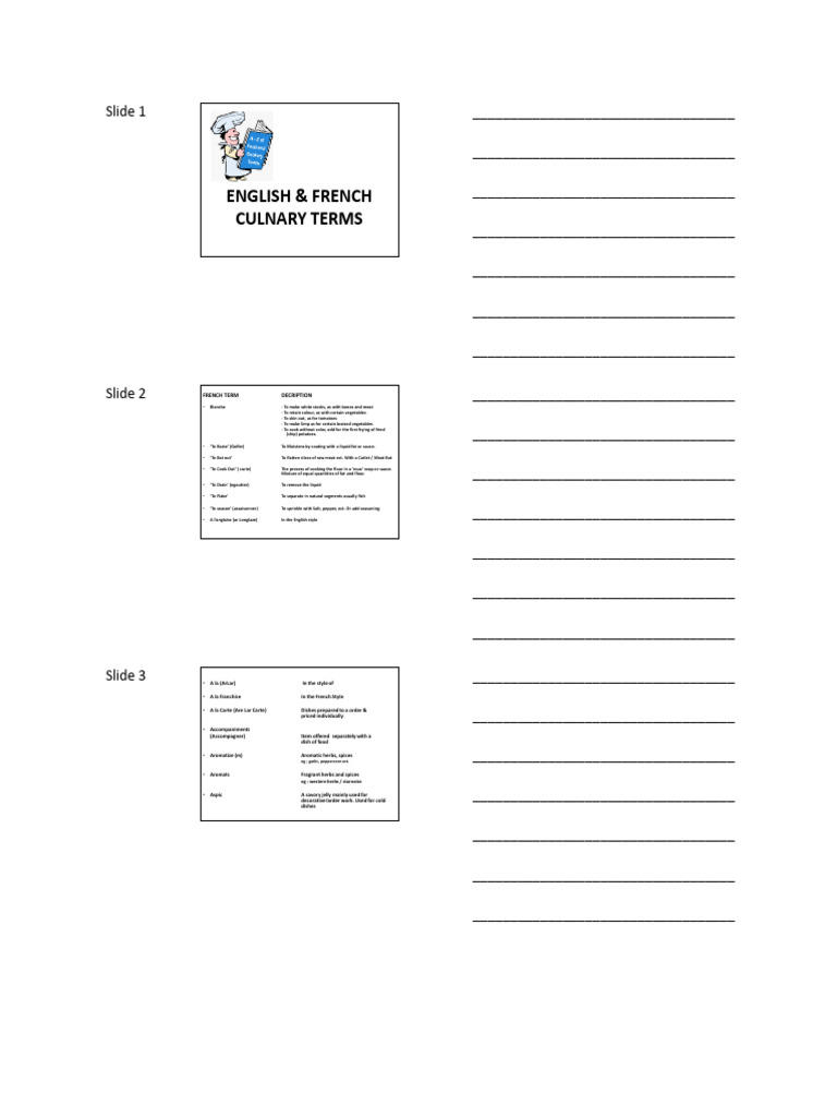 Culinary Terms - Lesson | PDF | Food And Drink Preparation | Cooking
