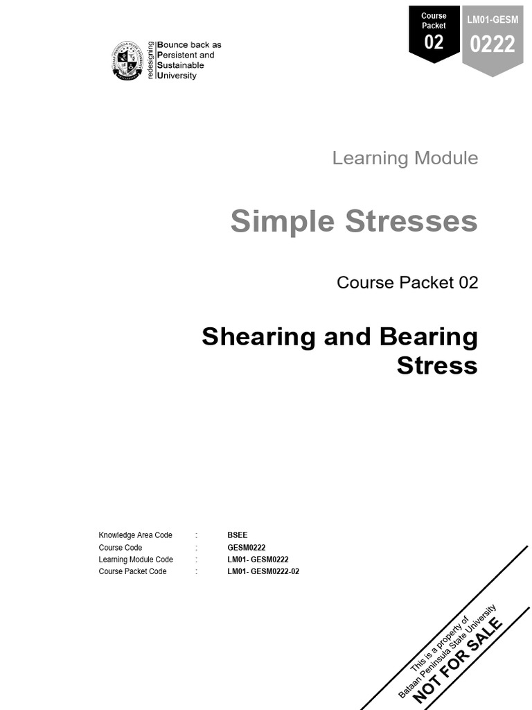 MODULE LM1.2 Shearing and Bearing Stress | PDF | Stress (Mechanics) | Rivet