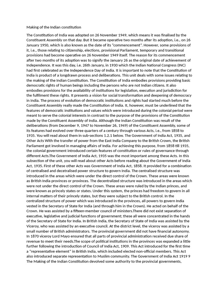 Indian Constitution Formation History | PDF | Government Of India ...