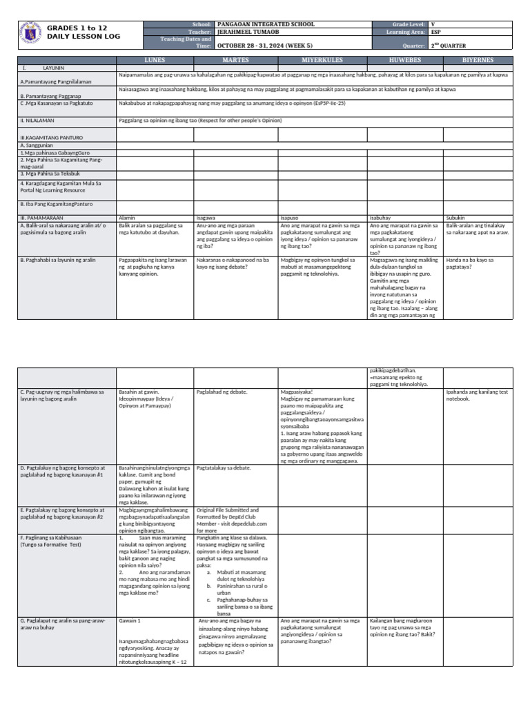 DLL - Esp 5 - Q2 - W5 | PDF