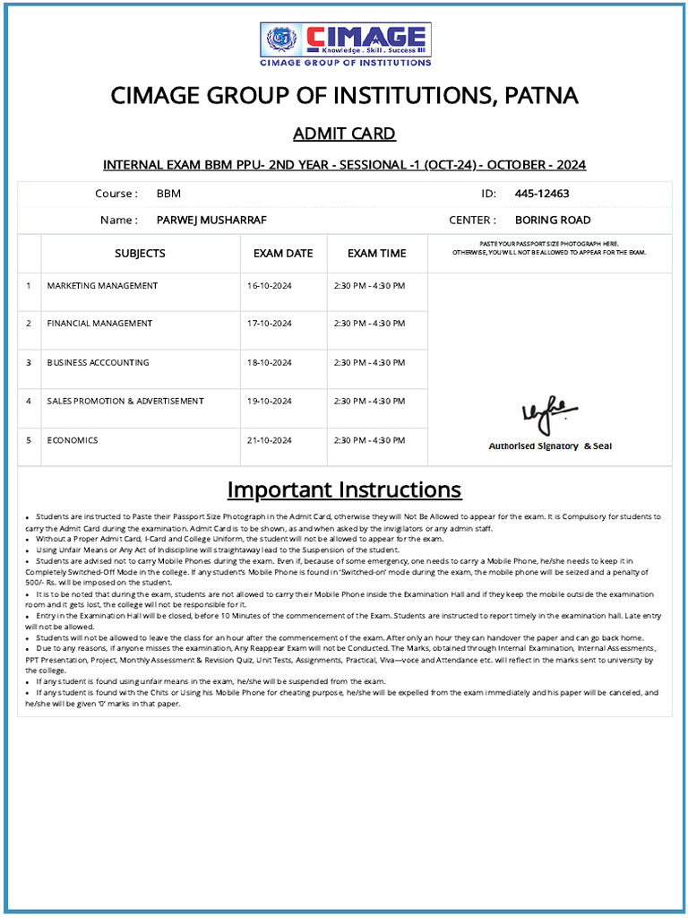 BBM Exam Instructions & Schedule | PDF | Qualifications