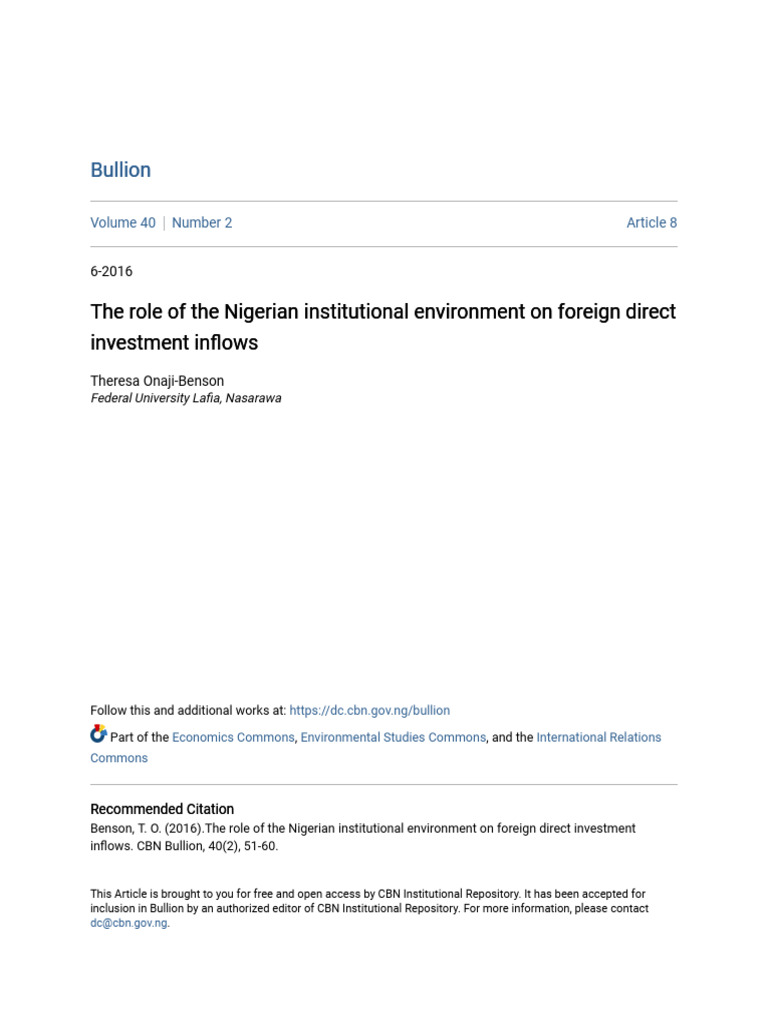 The Role of The Nigerian Institutional Environment On Foreign Dir | PDF ...