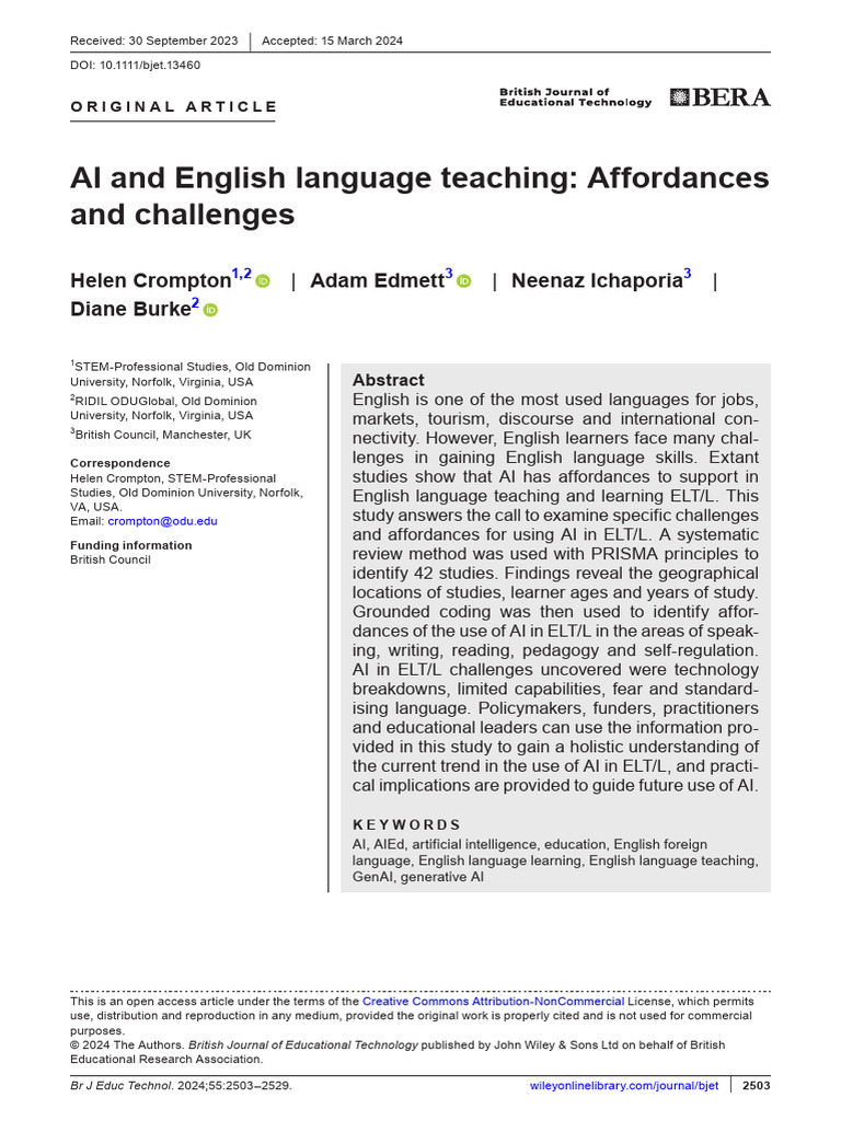 AI in English Language Teaching: Insights | PDF | English As A Second ...