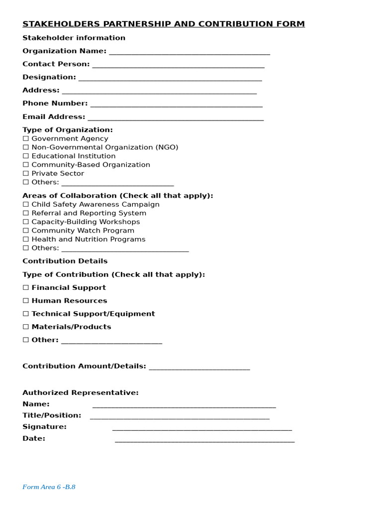 Stakeholder Partnership Contribution Form | PDF