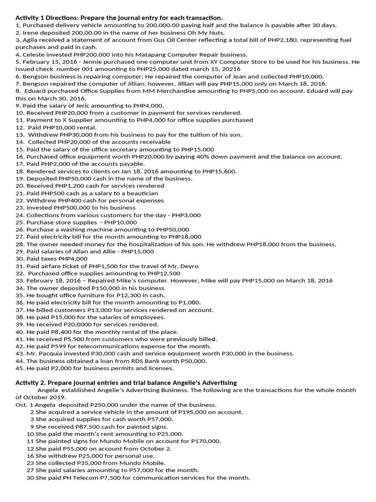 Practice Activity in Journalizing | PDF | Accrual | Expense