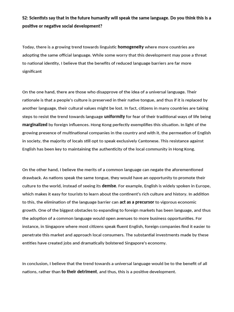 Benefits of a Universal Language | PDF