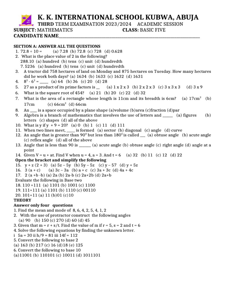 Basic Five Exam Questions 2023/2024 | PDF | Agriculture | Crop Rotation
