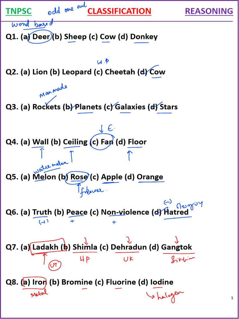 TNPSC Classification Reasoning Questions | PDF | Chemical Substances ...
