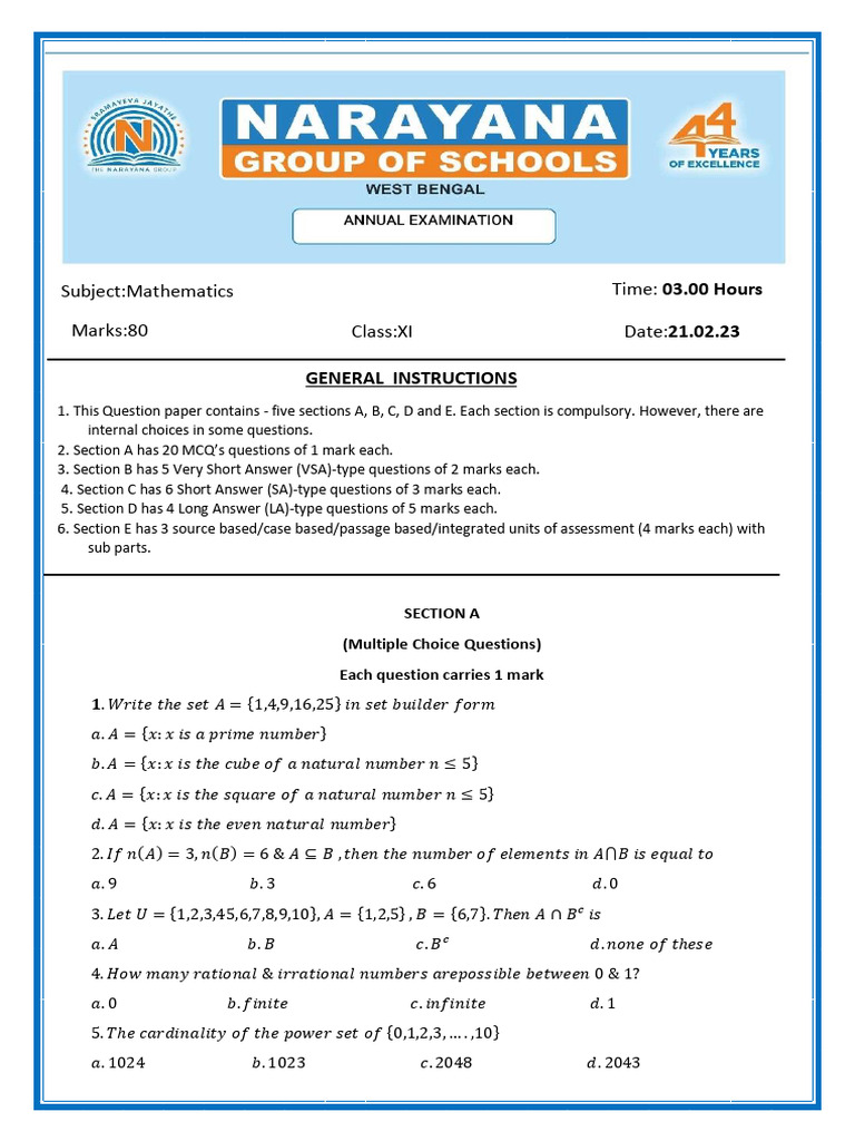 WB_AE_MATH_XI_QP_21.02.2023 | PDF | Pi | Mathematical Concepts