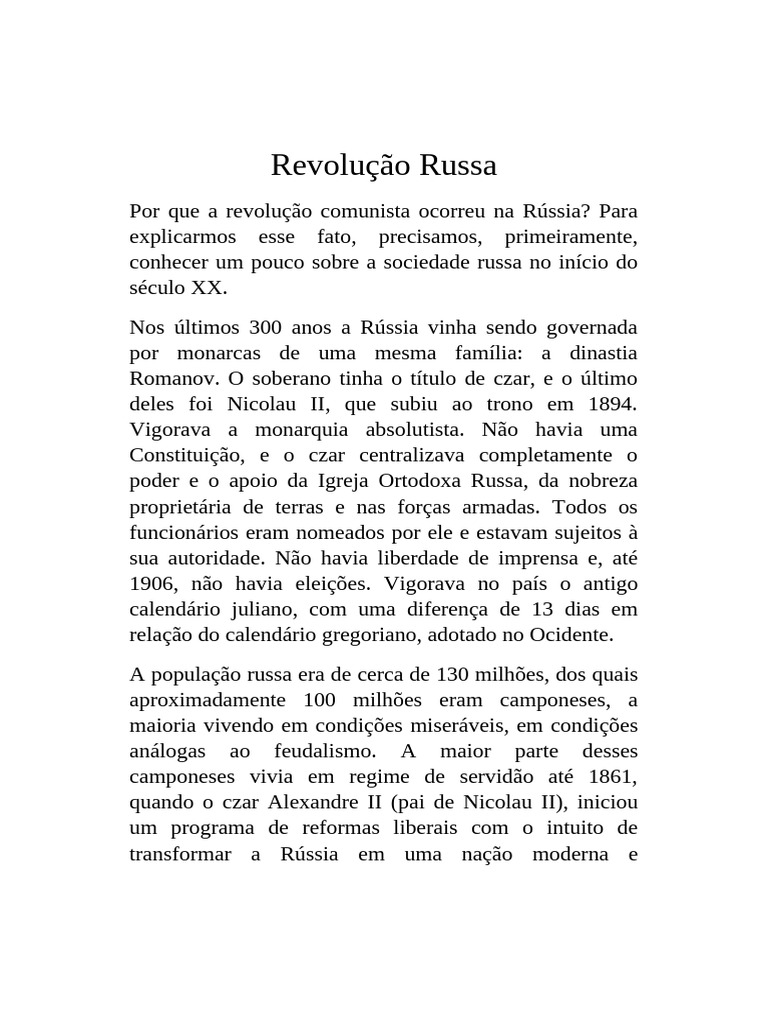 Causas da Revolução Russa de 1917 | PDF | União Soviética | Política ...
