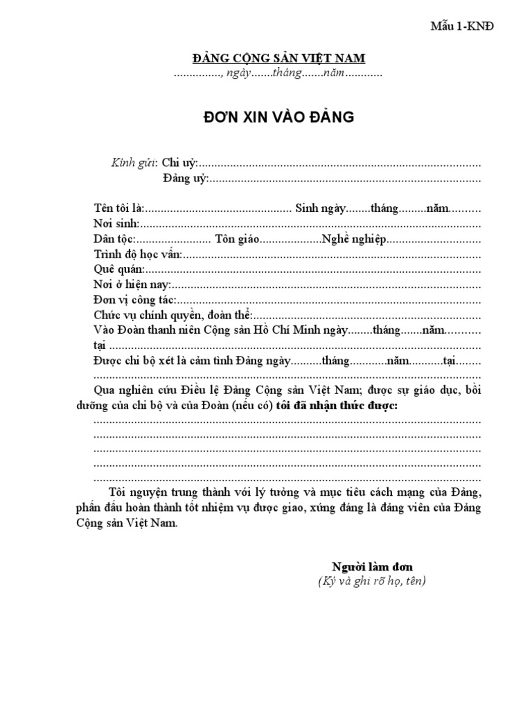 Đơn Xin Vào Đảng | PDF