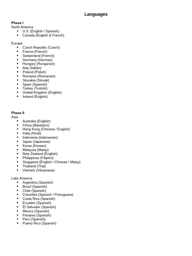 Country Languages | PDF