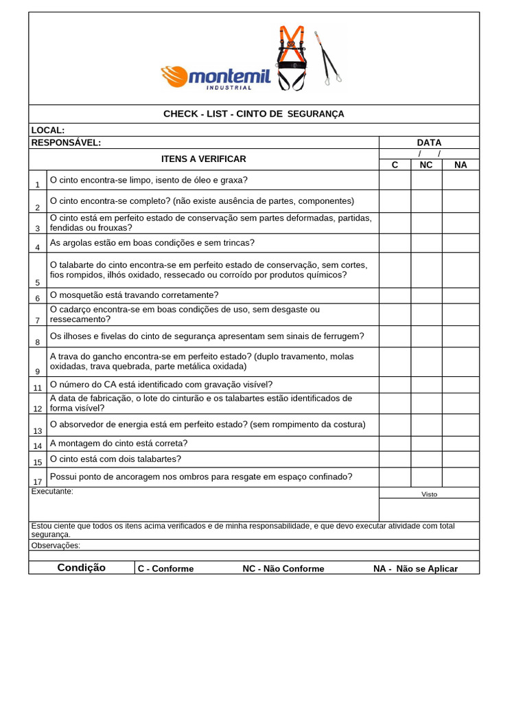 Check List Inspeção Cinto de Segurança | PDF