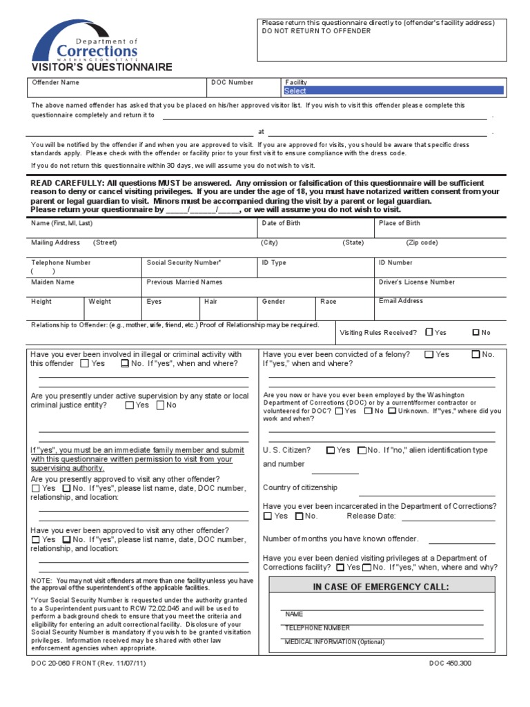 inmate visit request form