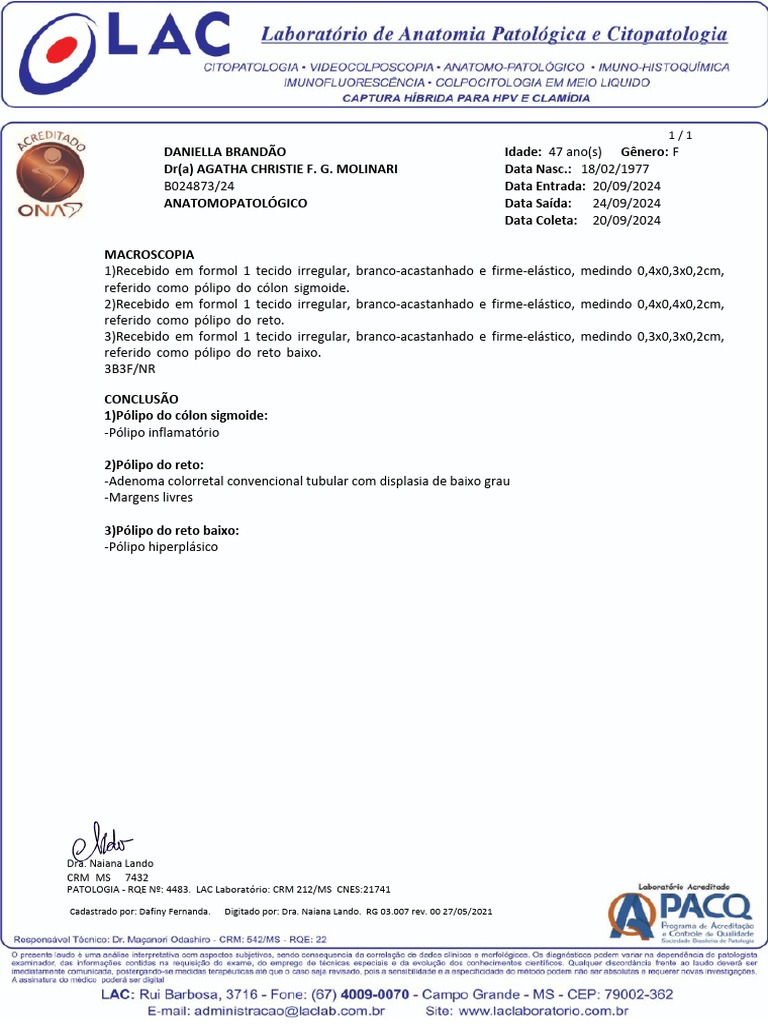Laudos de Pólipos Colorretais 2024 | PDF
