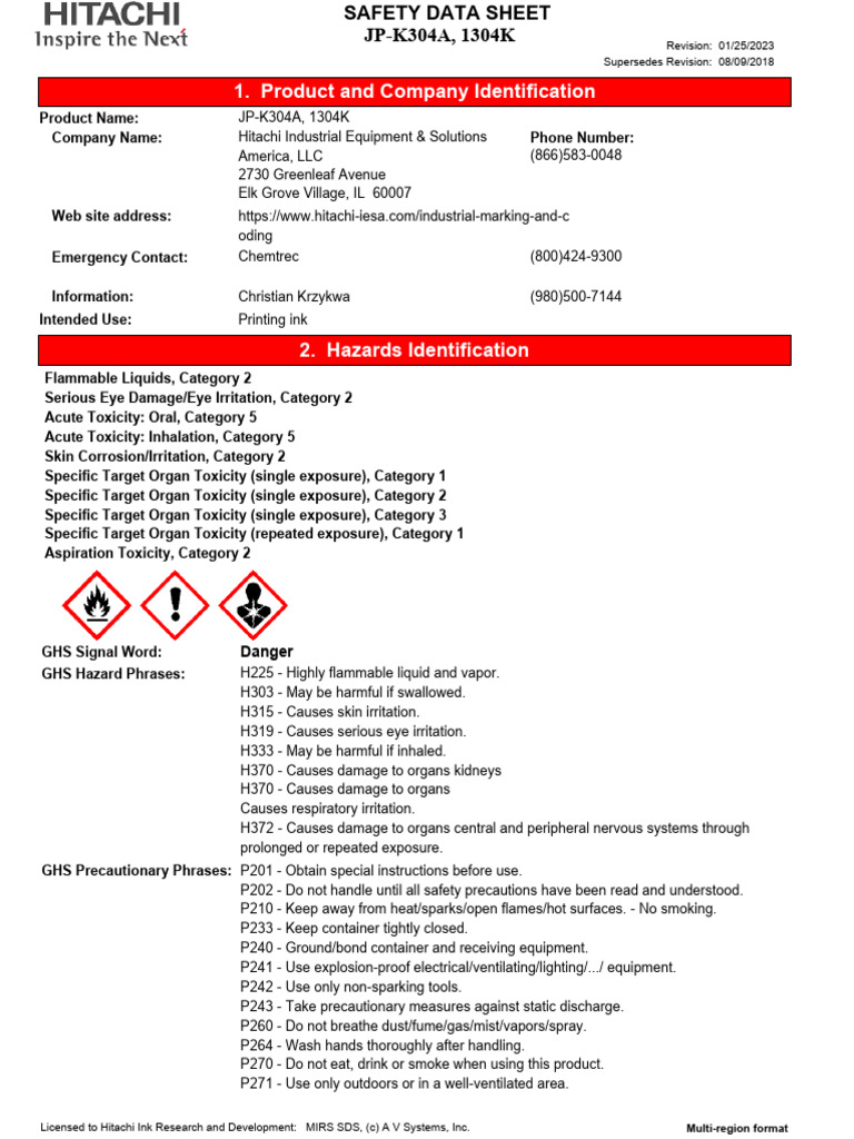JP-K304A Safety Data Sheet Overview | PDF | Dangerous Goods | Toxicity